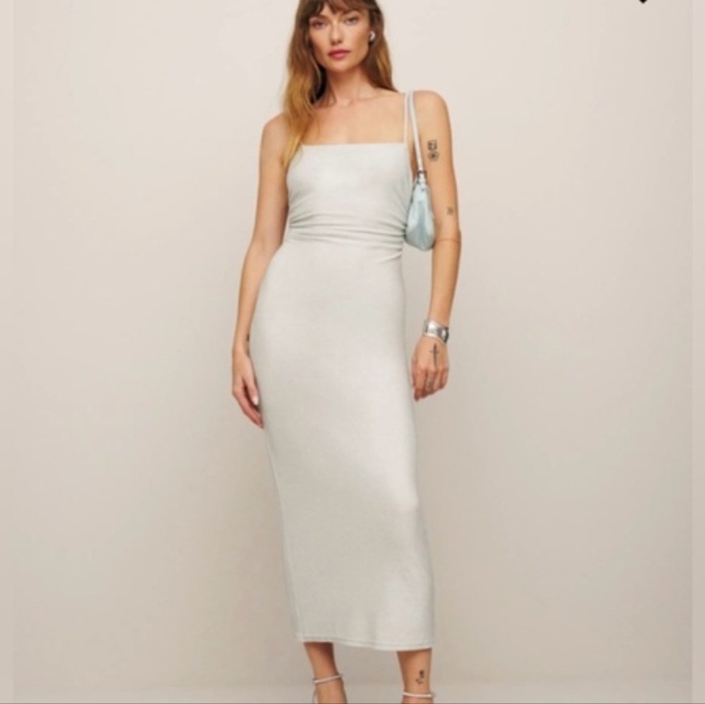 Reformation Breslin Silver Sparkle Slip Dress Size Large New